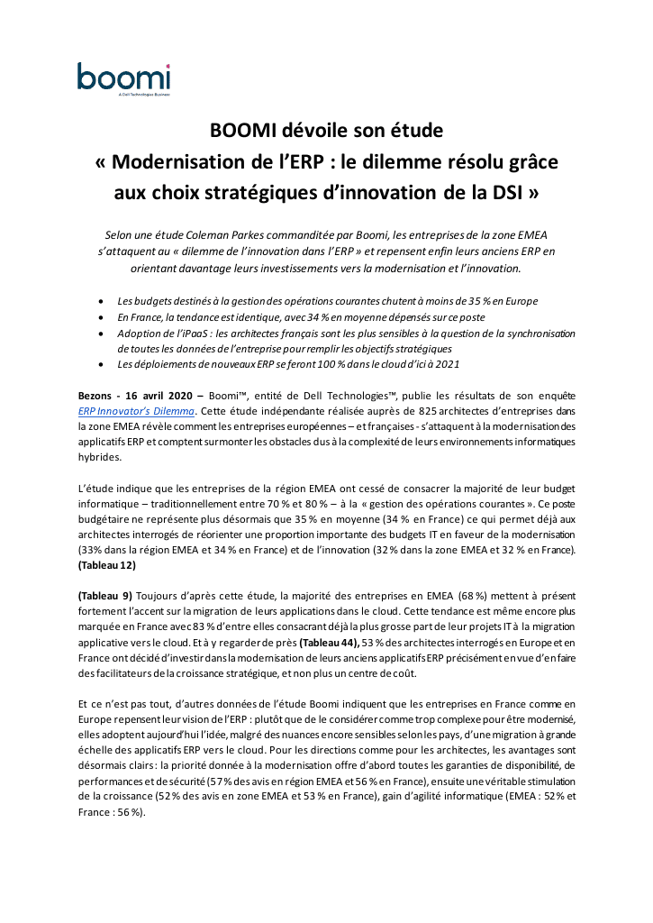 Etude « Modernisation de l’ERP : le dilemme résolu grâce aux choix stratégiques d’innovation de la DSI »
